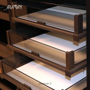 کشو ریلی شیشه ای داخل کمد فانتونی مدل J501 رنگ موکا